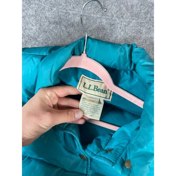 Vintage 70s LL Bean Puffer Vest Womens Large Blue Snap Up Goose Down Insulated - Picture 7 of 8